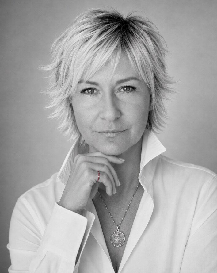 Confident mature woman in a black-and-white portrait